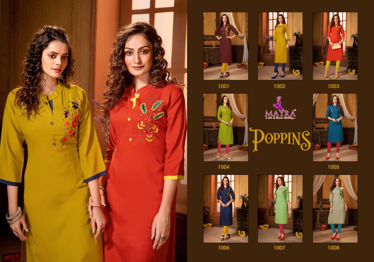 Mayra Poppins Latest Fancy Designer Ethnic Wear Rayon Heavy Kurti Collection
